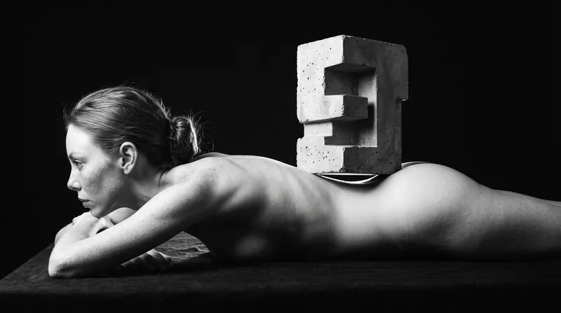Hero-brutalist-bauhaus — black-and-white conceptual photograph of Ira Salamanca